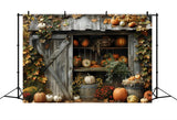 Rustic Autumn Shed Pumpkins Backdrop RR7-327