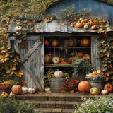 Rustic Autumn Shed Pumpkins Backdrop RR7-327