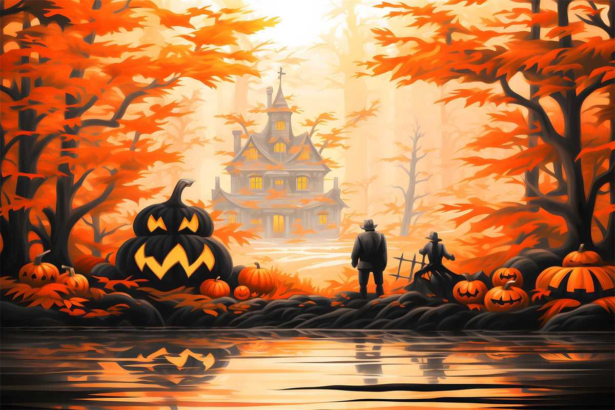 Halloween Enchanted Forest Mansion Backdrop RR7-328