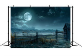 Moonlit Haunted Farmland Halloween Backdrop RR7-329