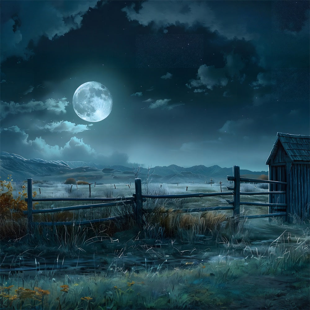 Moonlit Haunted Farmland Halloween Backdrop RR7-329