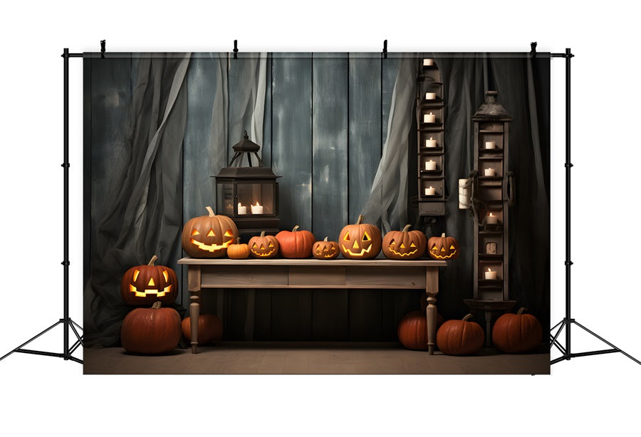 Halloween Rustic Pumpkin Lantern Candlelit Backdrop RR7-331