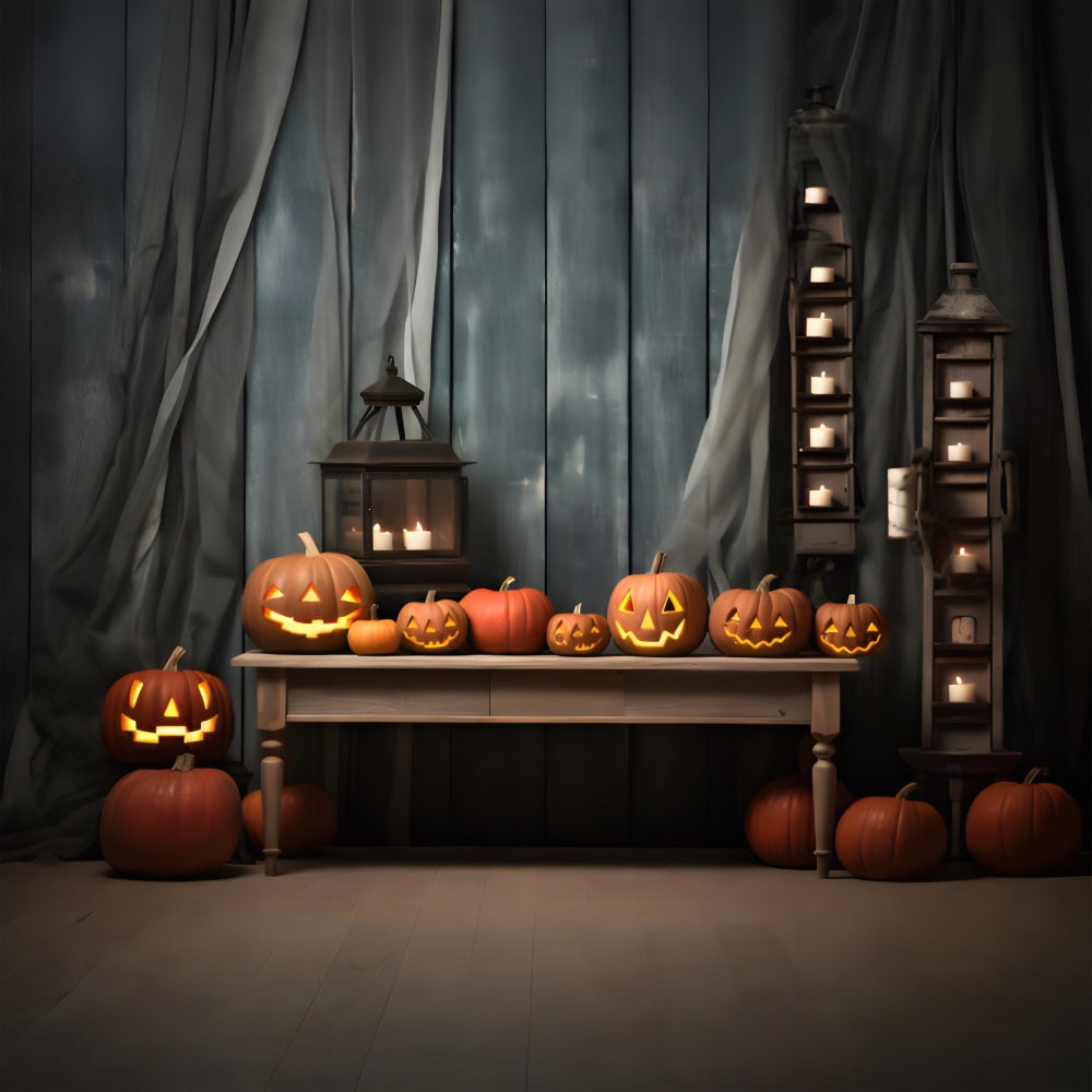 Halloween Rustic Pumpkin Lantern Candlelit Backdrop RR7-331