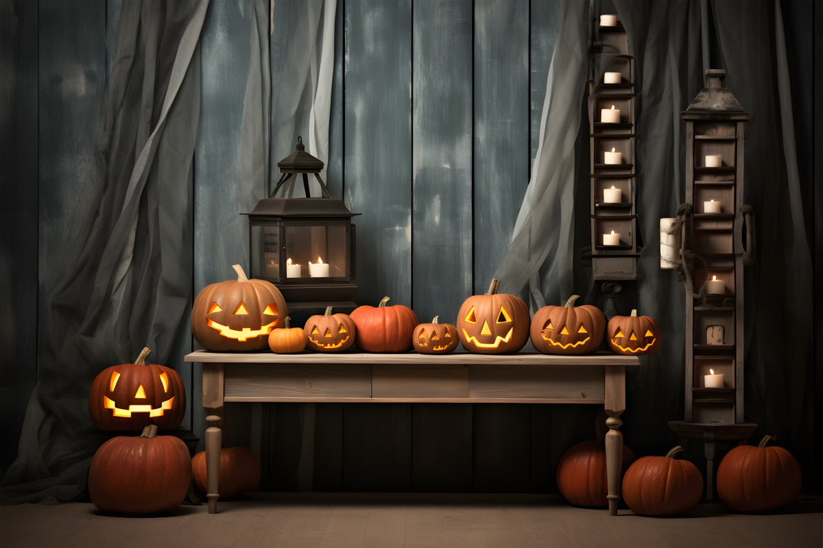 Halloween Rustic Pumpkin Lantern Candlelit Backdrop RR7-331