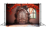 Enchanted Autumn Door Red Leaves Backdrop RR7-332