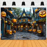 Halloween Enchanted Village Pumpkin Lanterns Backdrop RR7-333