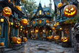 Halloween Enchanted Village Pumpkin Lanterns Backdrop RR7-333