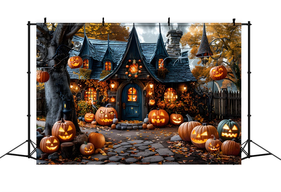 Halloween Pumpkin Lanterns Enchanted Village Backdrop RR7-335