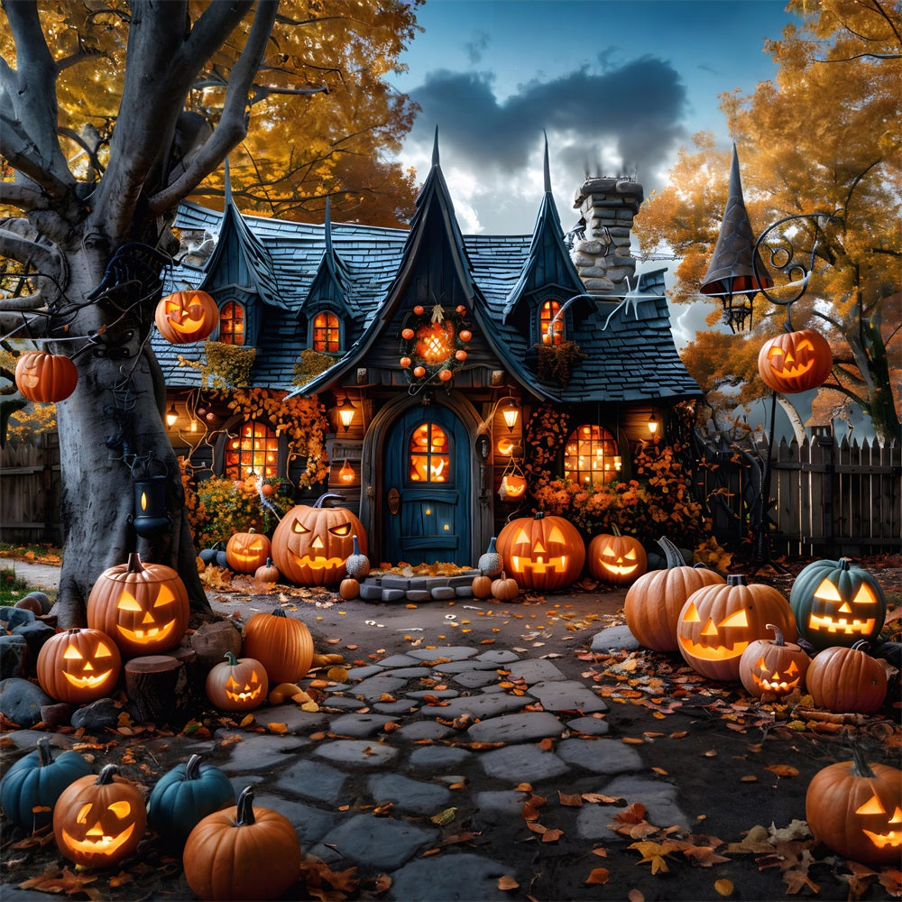 Halloween Pumpkin Lanterns Enchanted Village Backdrop RR7-335