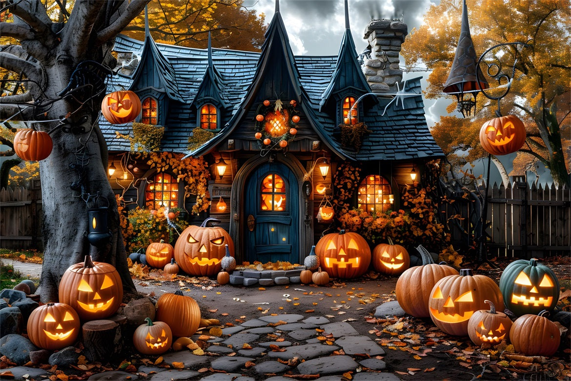 Halloween Pumpkin Lanterns Enchanted Village Backdrop RR7-335