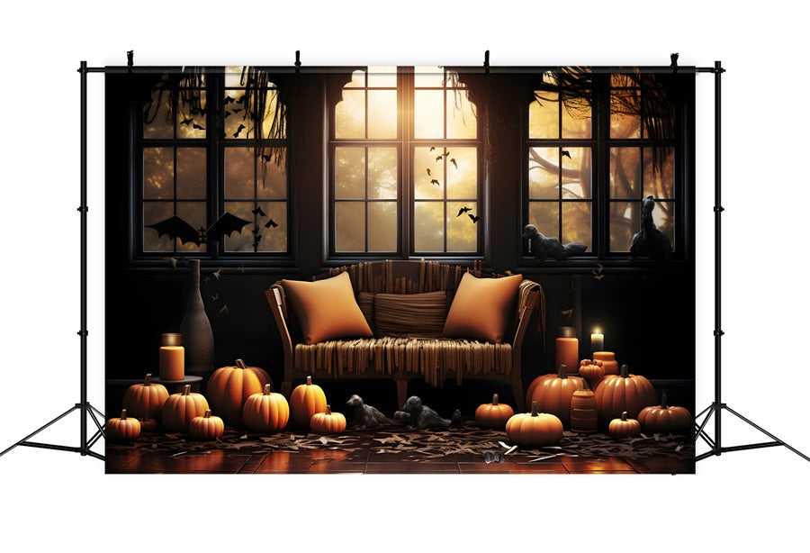 Halloween Cozy Pumpkin Decor with Window Backdrop RR7-336