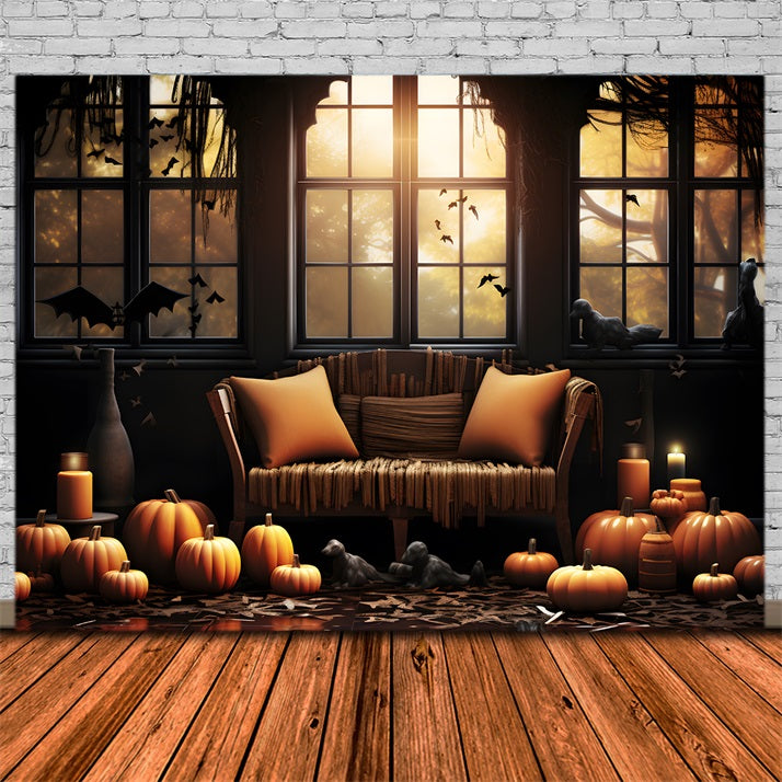 Halloween Cozy Pumpkin Decor with Window Backdrop RR7-336