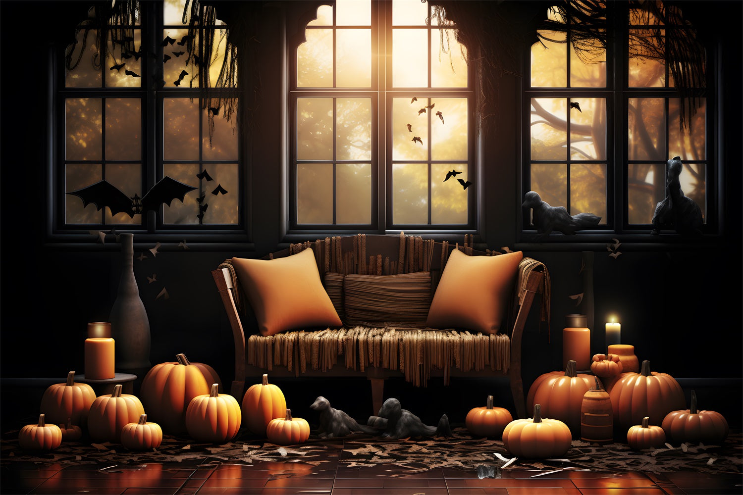 Halloween Cozy Pumpkin Decor with Window Backdrop RR7-336