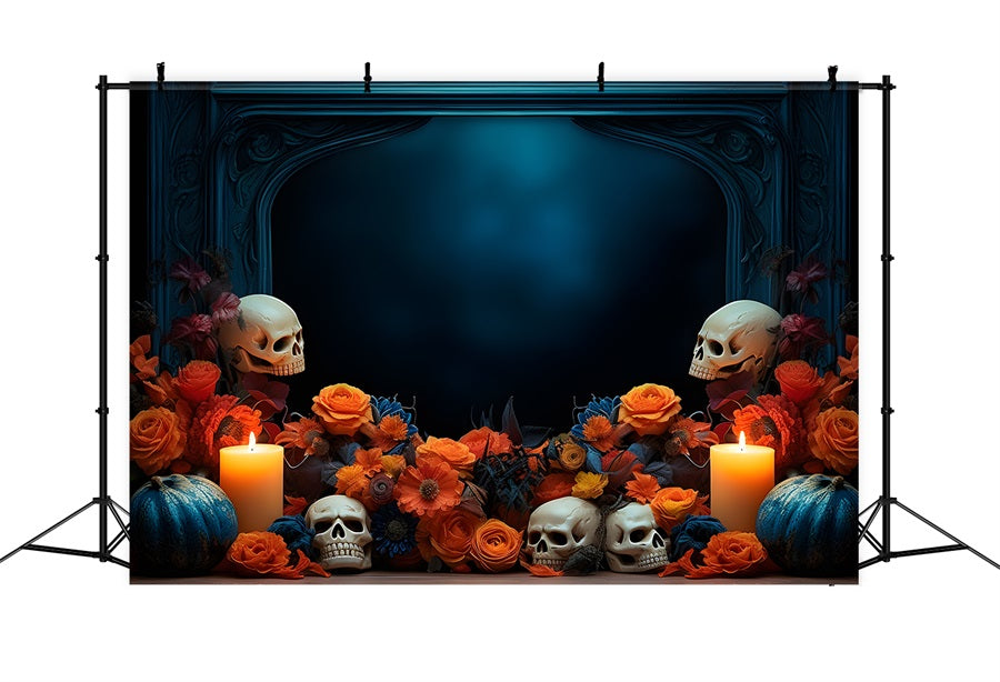 Halloween Skull and Floral Candlelit Display Backdrop RR7-337