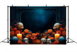 Halloween Skull and Floral Candlelit Display Backdrop RR7-337