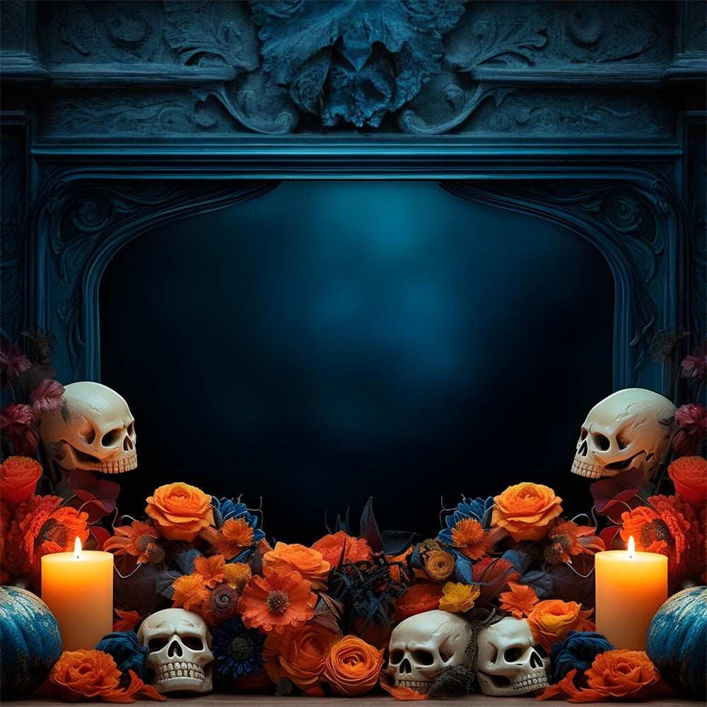 Halloween Skull and Floral Candlelit Display Backdrop RR7-337