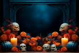 Halloween Skull and Floral Candlelit Display Backdrop RR7-337