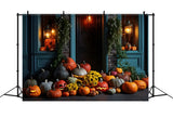 Halloween Lantern and Pumpkin Porch Display Backdrop RR7-338