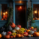 Halloween Lantern and Pumpkin Porch Display Backdrop RR7-338