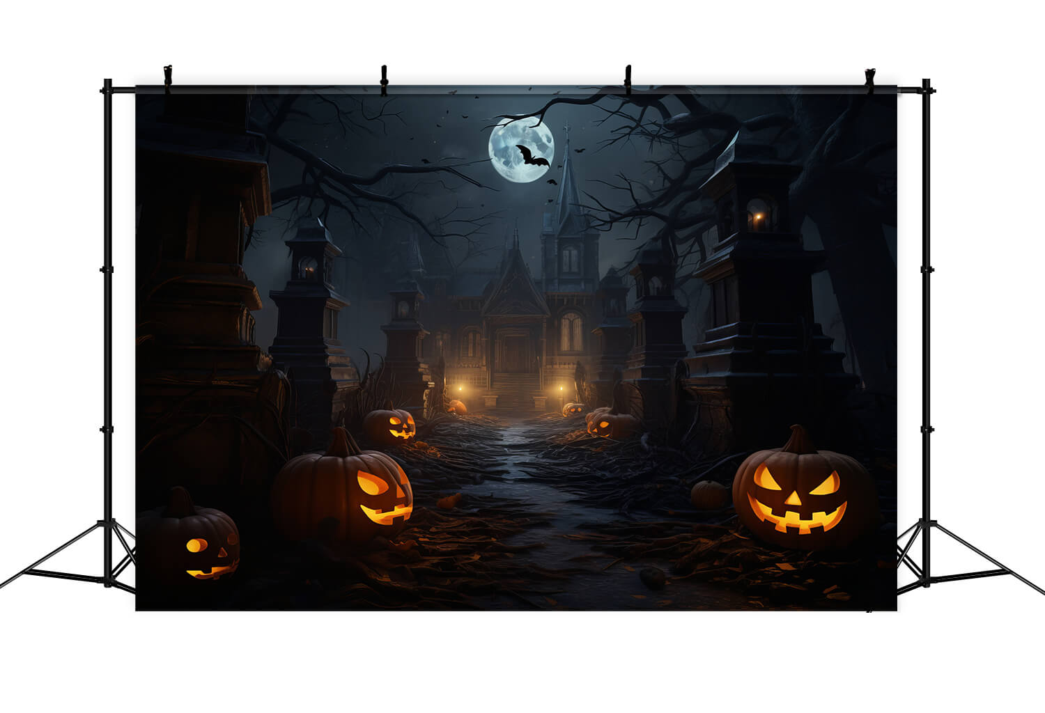 Halloween Horror Night Pumpkin Lanterns Backdrop RR7-34