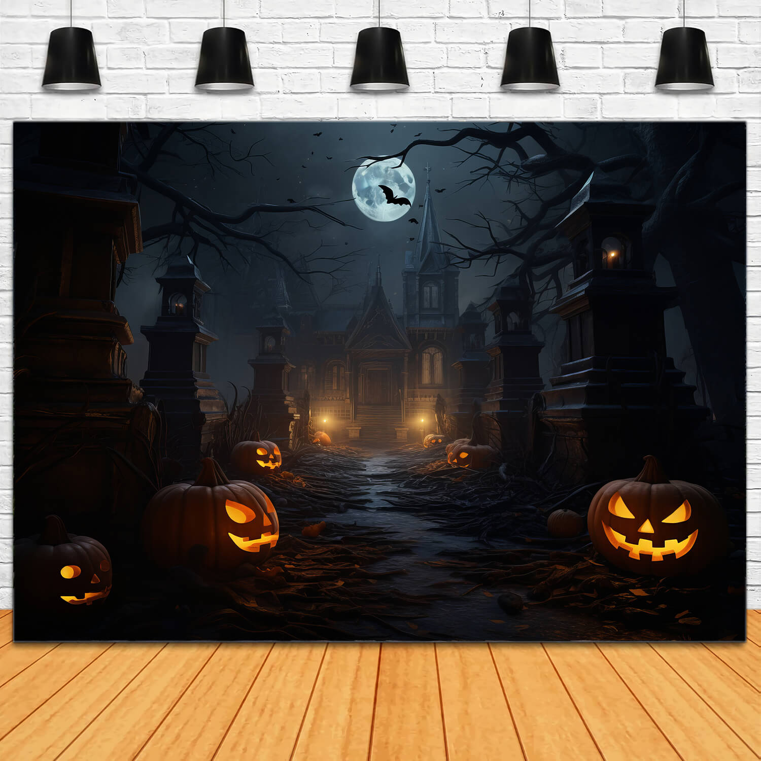 Halloween Horror Night Pumpkin Lanterns Backdrop RR7-34