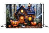 Halloween Cottage Pumpkin Lanterns Backdrop RR7-340