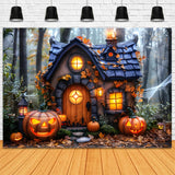 Halloween Cottage Pumpkin Lanterns Backdrop RR7-340