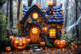 Halloween Cottage Pumpkin Lanterns Backdrop RR7-340