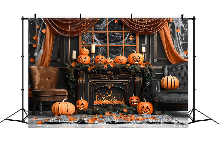 Halloween Pumpkin Lanterns Gothic Fireplace Backdrop RR7-341