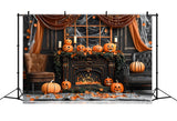 Halloween Pumpkin Lanterns Gothic Fireplace Backdrop RR7-341