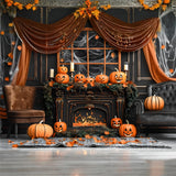 Halloween Pumpkin Lanterns Gothic Fireplace Backdrop RR7-341