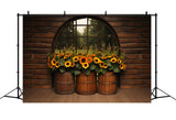 Autumn Barrel Sunflower Display Backdrop RR7-342