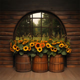 Autumn Barrel Sunflower Display Backdrop RR7-342