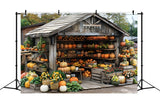 Rustic Autumn Harvest Shed Pumpkins Backdrop RR7-345