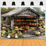 Rustic Autumn Harvest Shed Pumpkins Backdrop RR7-345