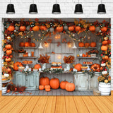 Rustic Fall Market Pumpkins Fairy Lights Backdrop RR7-346