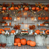 Rustic Fall Market Pumpkins Fairy Lights Backdrop RR7-346