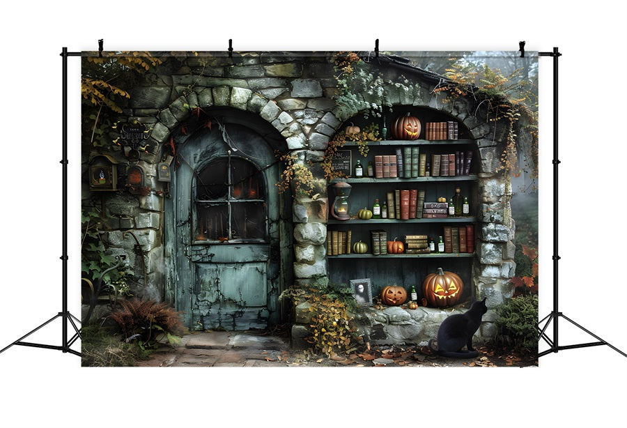 Halloween Witch's Cottage with Potion Books Backdrop RR7-347