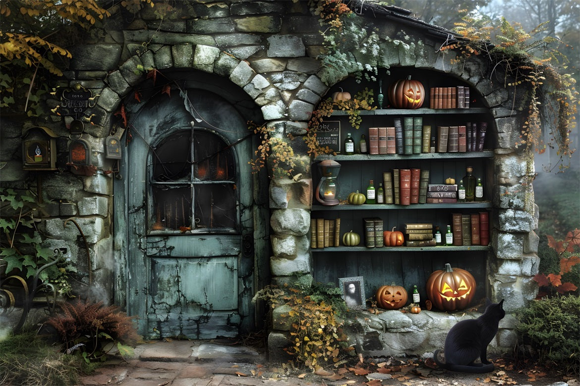 Halloween Witch's Cottage with Potion Books Backdrop RR7-347