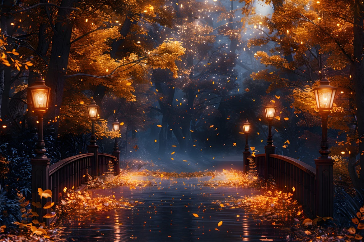 Magical Autumn Night Lamp Bridge Backdrop RR7-348