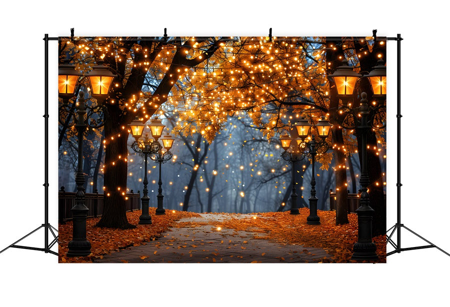 Enchanted Fall Walkway Lamp Trees Backdrop RR7-349