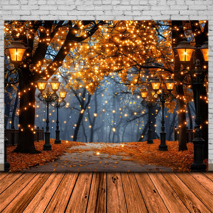 Enchanted Fall Walkway Lamp Trees Backdrop RR7-349