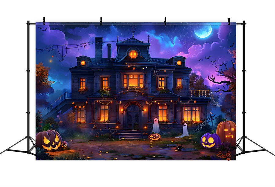 Halloween Enchanted House Pumpkin Ghosts Backdrop RR7-351