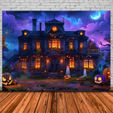 Halloween Enchanted House Pumpkin Ghosts Backdrop RR7-351