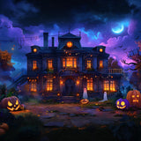 Halloween Enchanted House Pumpkin Ghosts Backdrop RR7-351