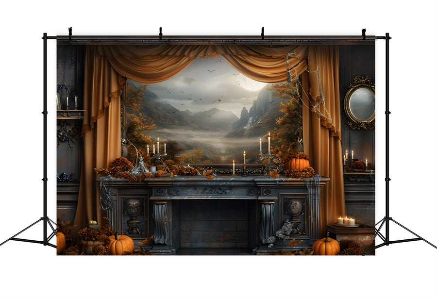 Mystical Autumn Fireplace Scenic View Backdrop RR7-352