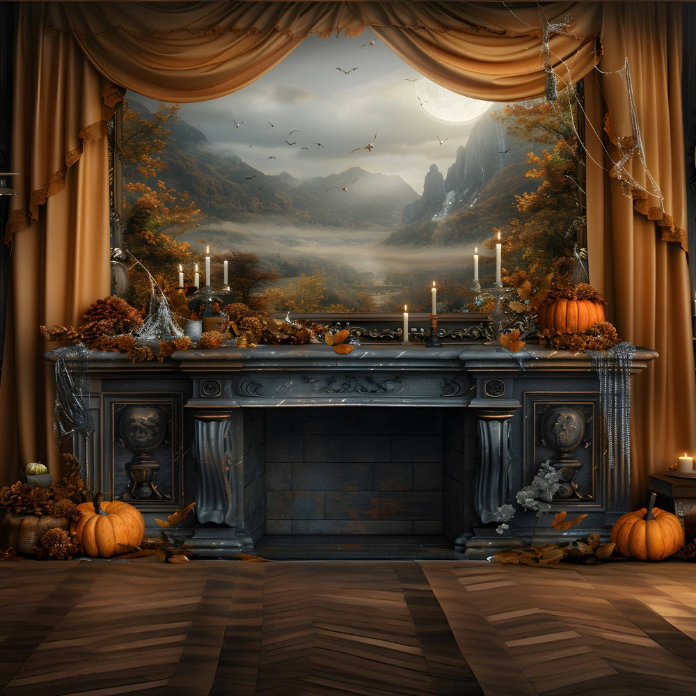 Mystical Autumn Fireplace Scenic View Backdrop RR7-352