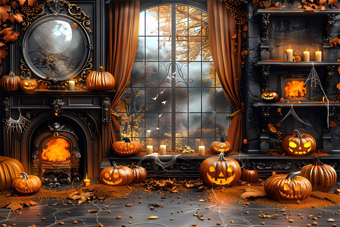 Fall Jack-o'-Lanterns Fireplace Setting Backdrop RR7-354