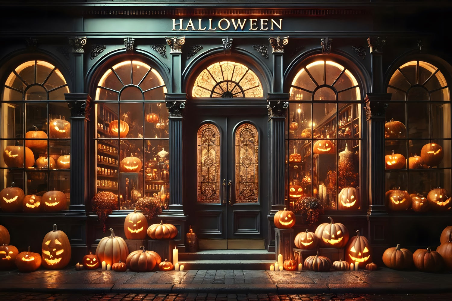 Halloween Pumpkin Lantern Shop Display Backdrop RR7-356