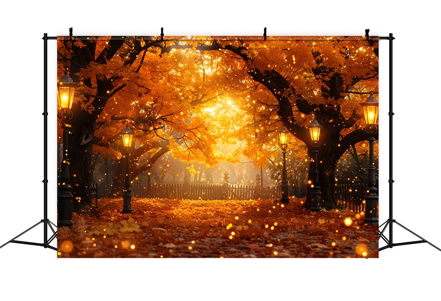 Fall Lantern Path with Falling Leaves Backdrop RR7-357